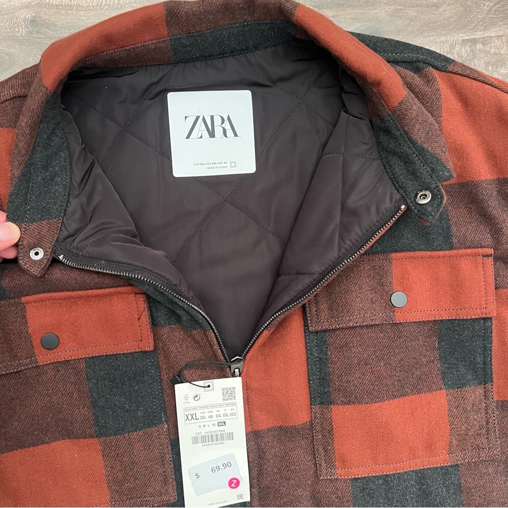 Zara Man Plaid Flannel Zipper Jacket - Picture 5 of 5
